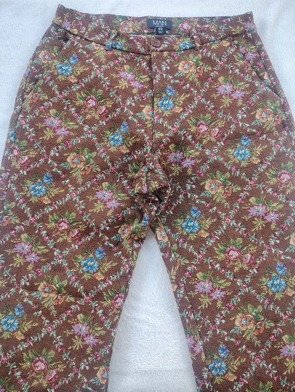 BooHoo Brown Floral-Print Men's Chinos